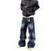 Retro Vintage Washed Denim Pants Unisex Straight Leg Heavyweight Trousers For Streetwear Style Authentic Vintage Wash_mkmklike.com