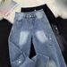 American Splicing Design Sense Casual Jeans Men's Spring And Autumn New Loose And Thin Versatile Straight Wide-leg Trousers_mkmklike.com