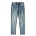 Men's Clothing Heavy Washed Jeans Trendy Slim Fit Distressed Slim-Fit Jeans For Men – Vintage Washed Denim With Artistic Rips, Streetwear Staple_mkmklike.com