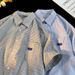 Striped Japanese-style Short-sleeve Shirt For Men, Summer Trendy Brand, Loose Casual Turn-down Collar Shirt, American_mkmklike.com