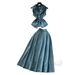 Women's Clothing Age Reducing Suit For Women In Summer, Light Mature Style, Pleated Waist, Lapel Sleeveless Denim Top + High Waist Skirt_mkmklike.com