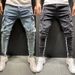 European And American Stretch Men's Jeans, Trendy Knee Hole Zipper Skinny Trousers_mkmklike.com