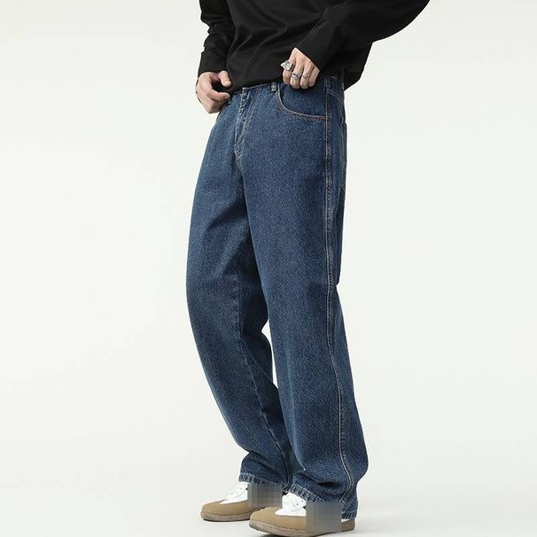 Vintage Washed Blue Jeans For Men - Relaxed Straight Fit Denim Pants (S-XXXL, Unisex 90s Retro Street Style)_mkmklike.com