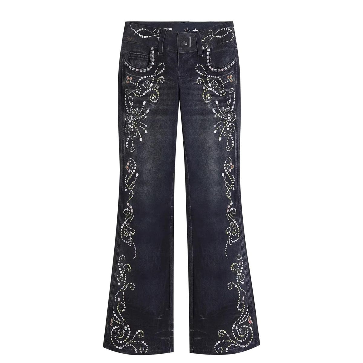 Women's Clothing Bohemian Style Jeans Gemstone Totem Print Fashion Solid Color Denim Subculture Pants_mkmklike.com