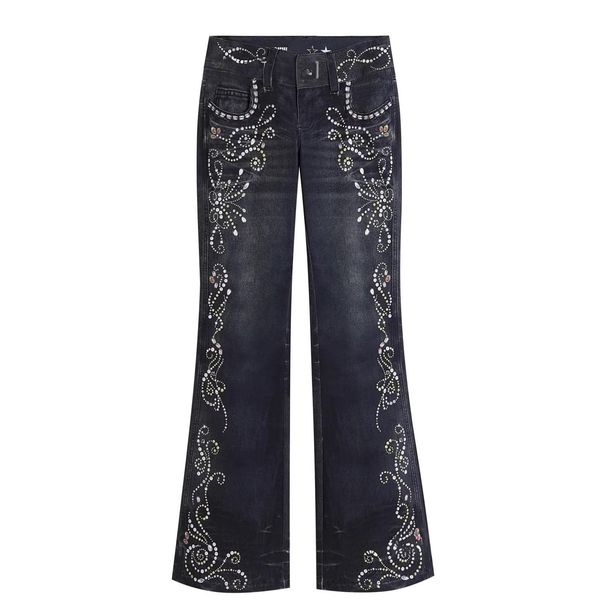 Women's Clothing Bohemian Style Jeans Gemstone Totem Print Fashion Solid Color Denim Subculture Pants_mkmklike.com