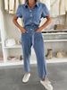 Women's Washed Denim Jumpsuit Lightweight Summer Romper Relaxed Fit Casual Wide Leg Pants V-Neck Short Sleeve Outfit_mkmklike.com