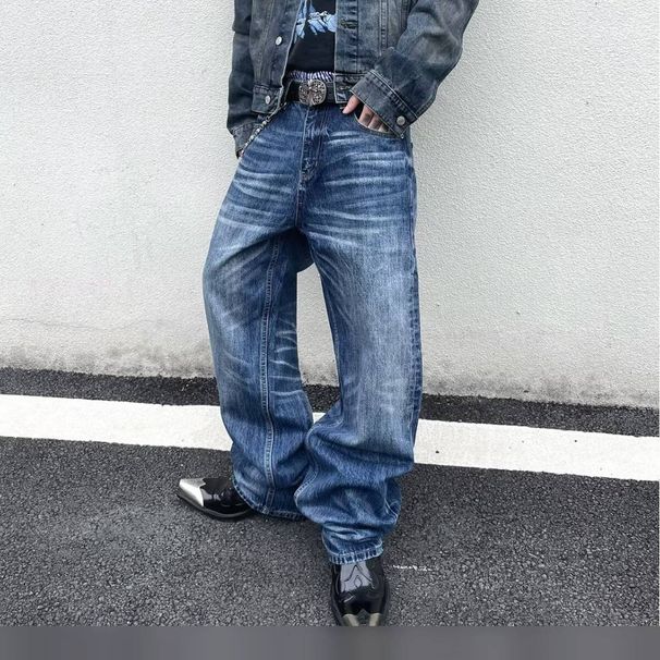 Men's Clothing Men's Retro Hip Hop Wide Leg Jeans Style Street Fashion Loose Long Pants Trendy Drape Washed Denim_mkmklike.com