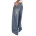 Women's Oversized Blue Distressed Denim Jeans - High Waist Wide Leg Long Pants With Ripped Details_mkmklike.com