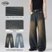 Men's Korean Style Retro Washed Distressed Jeans Loose Fit Straight Leg Versatile Flowing Floor Length Pants Unisex_mkmklike.com
