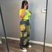 Women's High-Waisted Cargo Jeans – Oversized Utility Pants With Acid Wash & Multi-Pockets (S-3XL, Lemon Yellow, Streetwear Chic, Stretch Polyester)_mkmklike.com