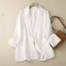 Women's Clothing Retro Cotton and Linen Casual Three quarter Sleeve Short Jacket Solid Color Small Suit Tops_mkmklike.com