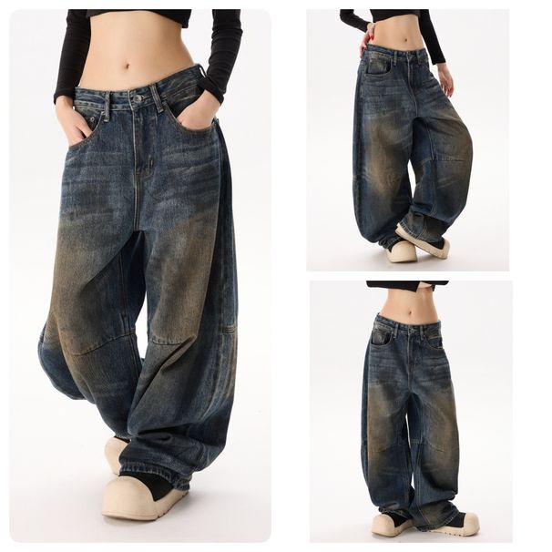 Men's Clothing Black Tie-Dye Wide-Leg Jeans – Vintage Washed & Distressed Denim (Unisex, Oversized, High-Waisted, No-Stretch, Streetwear Essential)_mkmklike.com