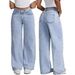 Voya Popular Women's Straight Leg Stretch Jeans For Summer, High Waist, Wide Legs, Loose And Comfortable, Classic And Fashionable Denim Pants_mkmklike.com