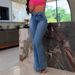 Fashion High Waist Flared Jeans For Women - Stretchy Denim Bootcut Pants With Vintage Wash, Comfort Fit & Trendy Style (Blue, S-XXL)_mkmklike.com