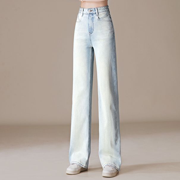 Women's Tencel Wide-Leg Jeans 2026 Spring/Summer New High-Waisted Slimming Stretch Loose Narrow Straight-Leg Long Pants_mkmklike.com