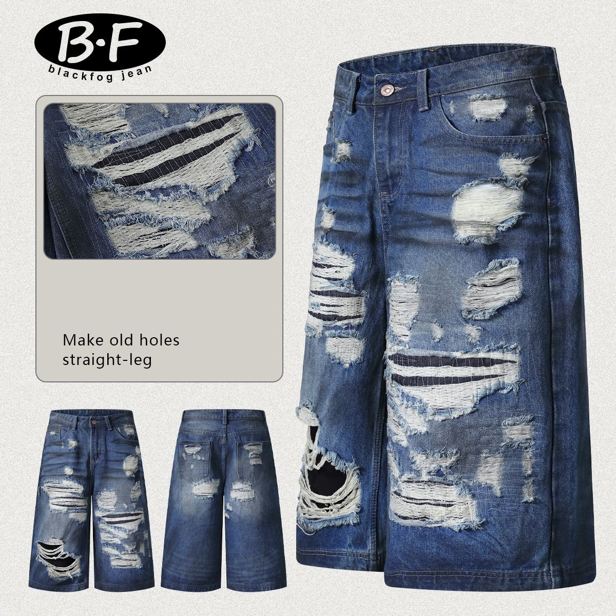 Men's Clothing Ripped Jeans Loose Lazy Feeling Trousers_mkmklike.com