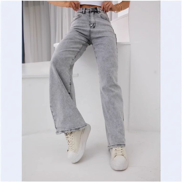 Women's Clothing Spring And Autumn Style Women's Casual Stretch Denim Jeans - High Waist Relaxed Fit Light Grey Cotton Pants For Everyday Wear_mkmklike.com
