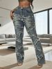Plus-Size Vintage Flare Jeans – High-Waisted, Distressed & Patchwork For Women_mkmklike.com