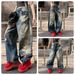 Men's Clothing Trendy Loose Fitting Straight Leg Jeans Blue Washed Faux Ripped Mid Waist Cotton Long Pants Machine Washable_mkmklike.com