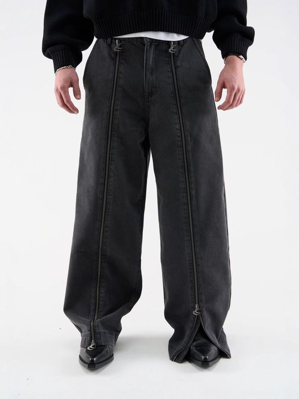 Retro Men's Mid Waist Wide Leg Jeans Unique Zipper Street Style Clothing_mkmklike.com