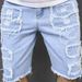 Men's Distressed Denim Shorts – Mid-Length Washed High-Street Cutoffs (Light Blue, 30-40 Waist, Cotton, Straight Leg, Raw Hem, No Stretch)_mkmklike.com