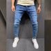 Men's Slim Fit Destroyed Jeans - Stretch Skinny Denim Pants With Ripped Details (Blue, S-XXXL)_mkmklike.com