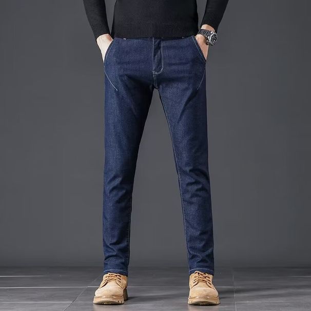 Vintage Washed Straight-Leg Jeans for Men Ice Blue Clean Fit Denim Pants Relaxed Trousers with Drapery Effect_mkmklike.com
