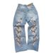 Men's Clothing Loose Jeans Cherry Blossom Embroidery High Quality Streetwear Jeans_mkmklike.com