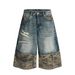 Men's Clothing Washed Advanced Stitching Camouflage Design Men's Loose Straight Leg Seven Point Jeans_mkmklike.com
