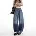 2026 Spring New Style Women's High-Waisted Loose-Fit Curved-Cut Wide-Leg Straight-Leg Floor-Length Jeans With Adjustable_mkmklike.com
