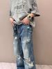 American High Street Cleanfit Washed Ripped Jeans Men's And Women's Summer Thin Retro Straight Micro-pull Vibe Pants_mkmklike.com