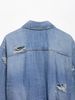 Distressed Denim Shirt Jacket For Women - Stylish Cropped Casual Top With Ripped Details (XS/S/M/L, Blue)_mkmklike.com