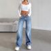 Women's High-Waisted Slimming Straight Leg Jeans Floor-Length Trousers Regular Fit Solid Color Fashion_mkmklike.com
