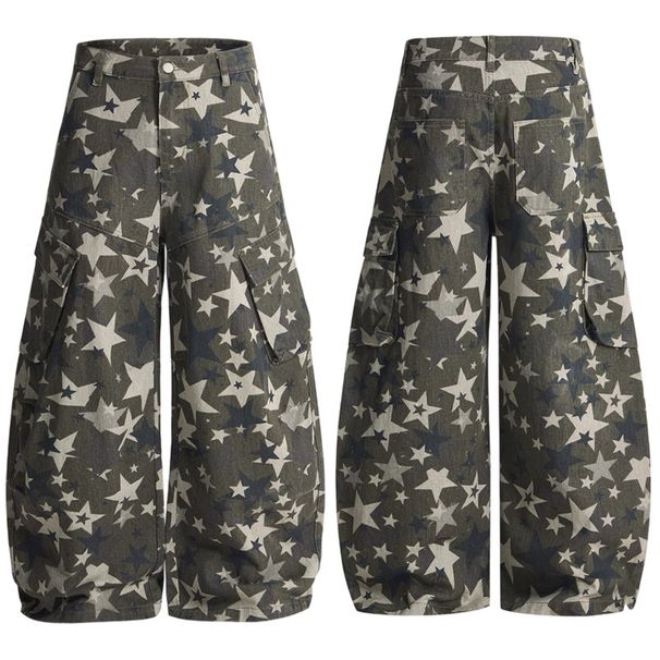 XXBRO Men's Star-Print Camo Denim Pants – High Street Wide-Leg Jeans With Unique Curve Hem Design (XS-2XL, 100% Cotton)_mkmklike.com