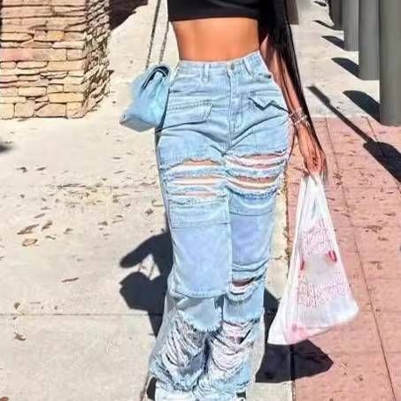 Women's Clothing New Casual Denim Trousers In Stock Explosive Ripped Jeans_mkmklike.com