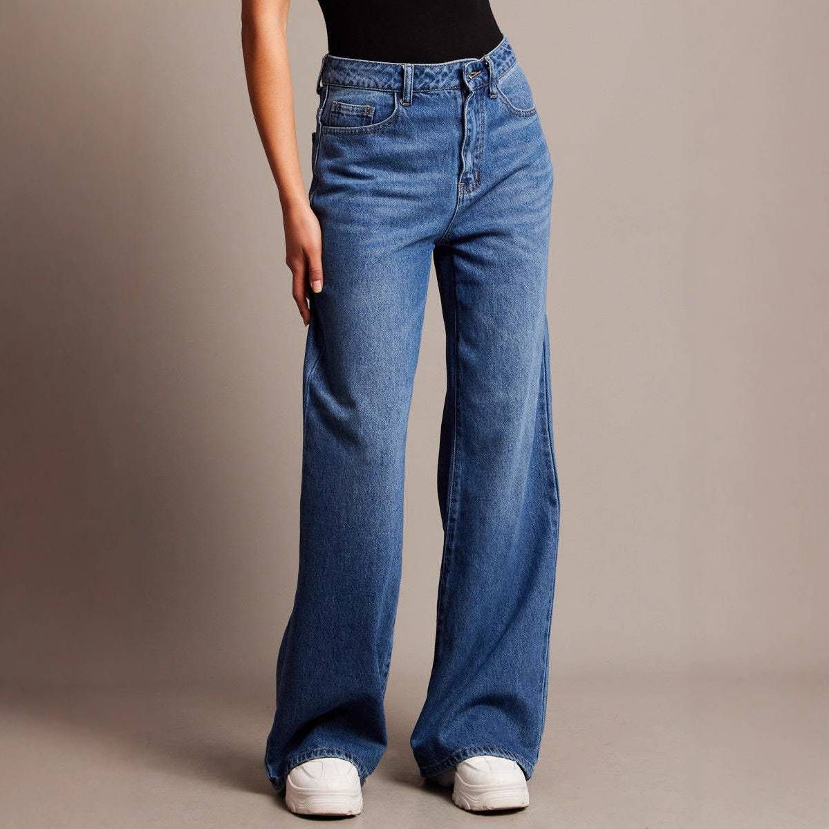 Women's Clothing Fashion Retro High Waist Loose Wide Leg Pants Straight Jeans Drape Mopping Trousers For Women_mkmklike.com