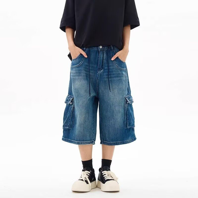 Summer New American Style Loose Fit Three-Dimensional Pocket Capri Pants Unisex Cargo Denim Shorts Versatile Slimming_mkmklike.com