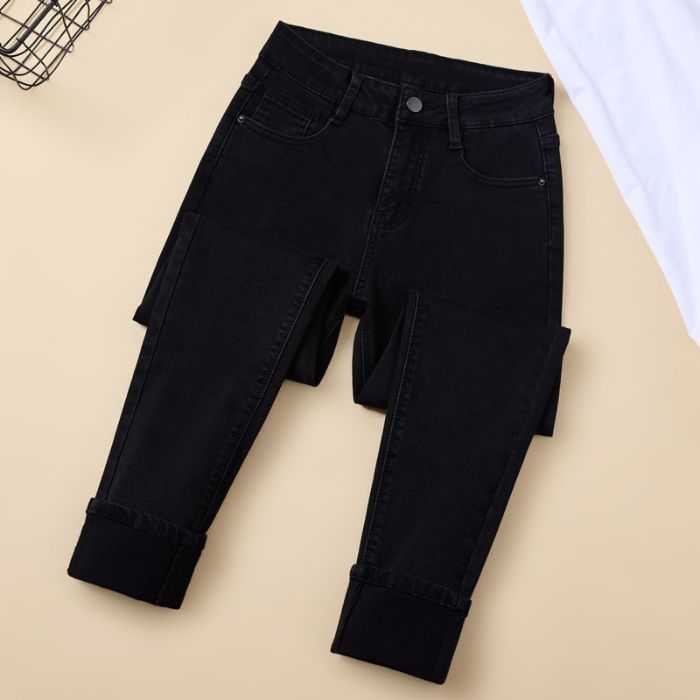 Women's Slim-Fit Jeans Spring 2026 New Winter Fleece-Lined High-Waisted Slimming Stretch Skinny Pencil Pants_mkmklike.com