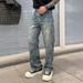 Men's Trendy Washed Straight Leg Jeans Unique Jacquard Pattern High Street Style Loose Fit American Retro Cool Versatile_mkmklike.com