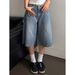Men's Clothing Vintage High-Waisted Loose Fit Denim Shorts – Retro Washed Cotton Casual Capri Pants In White, Light Blue, Black, Classic Blue_mkmklike.com