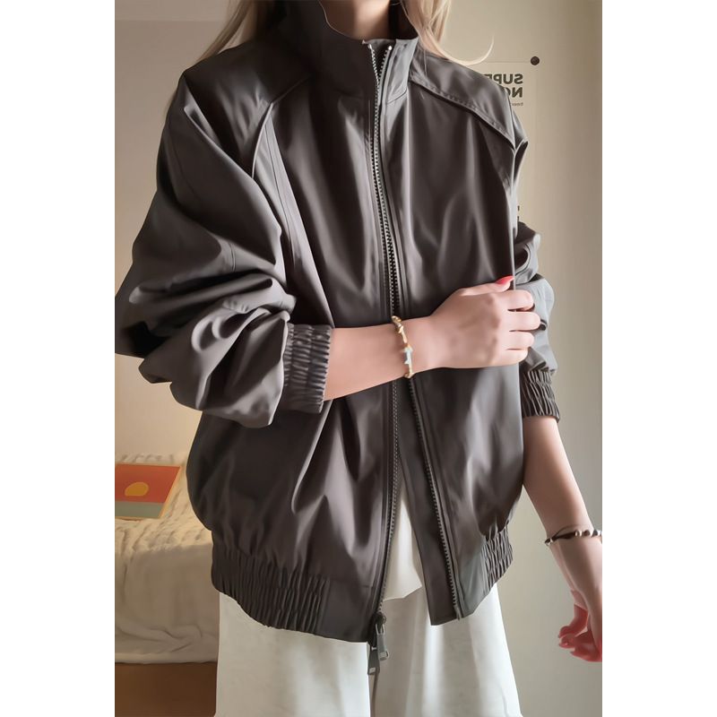 Cleanfit Deconstructed Stand-up Collar Bomber For Men, American Style Short Baseball With A Structured Shoulder_mkmklike.com
