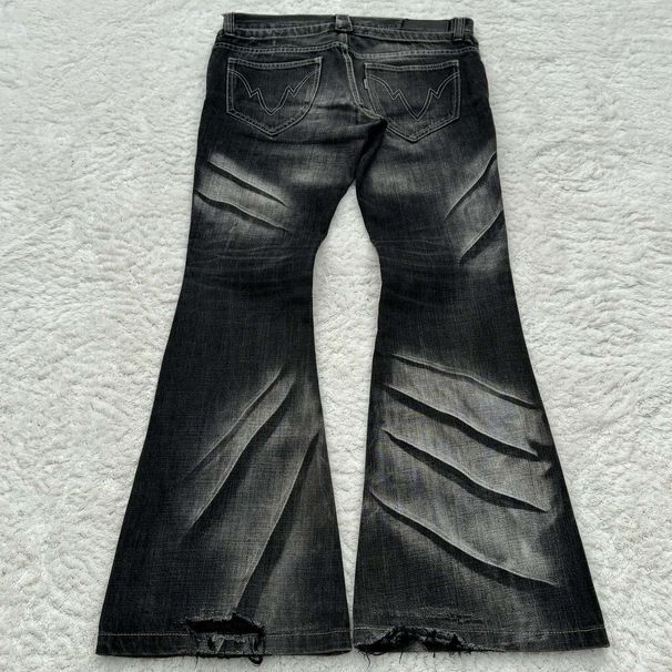 Men's Y2K Street Style Flared Jeans Double Waist Distressed Drawstring Design Gothic Retro Washed Trousers European American Cross Border_mkmklike.com