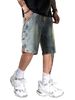 Men's Clothing Retro Blue Button Design Loose Straight Leg Shorts Trendy Versatile Five Point Pants Bestseller_mkmklike.com