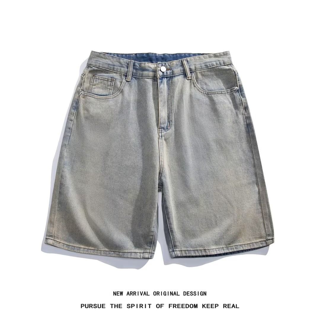 Men's Denim Shorts Hong Kong Style Casual Five Point Pants Korean Trendy Straight Leg Thin Summer Wear_mkmklike.com