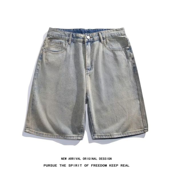 Men's Denim Shorts Hong Kong Style Casual Five Point Pants Korean Trendy Straight Leg Thin Summer Wear_mkmklike.com