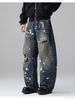 American Trendy Brand Washed Old Ink Splashing Tie-dye Ripped Scimitar Jeans Men's Spring New Wide-leg Trousers Tide_mkmklike.com