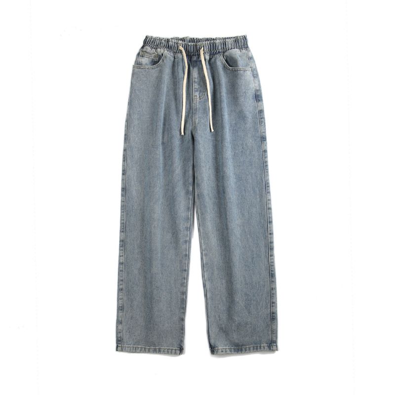 Men's Retro Straight Leg Jeans Elastic Waist Casual Wide Leg Trousers American Style Wear Archer0603 Loose Fit_mkmklike.com
