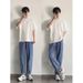 Nordmann Blue Jeans Men Straight Loose Vintage Washed Casual Summer Trendy Outfit T-Shirt Pants Set_mkmklike.com