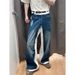 Men's Blue & White Contrast Denim Jeans – Straight To Slight Flare Cut (Retro High-Street Vibe, Unisex Styling)_mkmklike.com