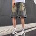 Men's Clothing Summer Retro Stitching Raw Edge Denim Shorts Men Ins Trendy High Street Casual Versatile Loose Straight Shorts_mkmklike.com